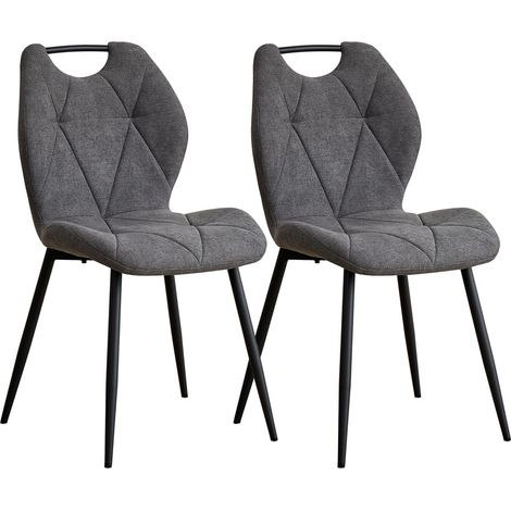 Wokaka Set di 2 sedie – Sedia da pranzo con maniglie – Schienale in tessuto – Grigio scuro vintage (1/5)