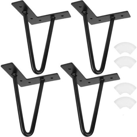 Ensemble de 4 pieds de table basse industriels en forme d'épingle à cheveux, 20 cm, en fer forgé noir, pour table basse, meuble bas ou meuble TV. (1/5)