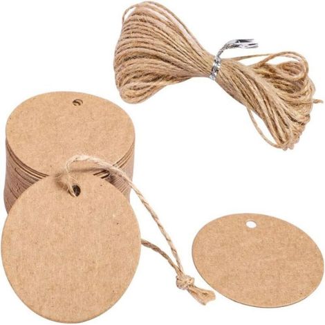 50 etiquetas de papel kraft con cordón - JINFGERNE - Redondas de 5,5 cm para Navidad y envoltorios de regalos hechos a mano, ideales para personalizar tus creaciones. (1/5)