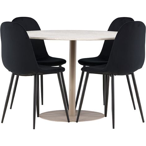 Lycke Essgruppe Tisch Ø110cm und 4 Velours Stühle beige. (1/4)