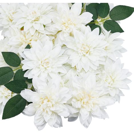Lot de 28 dahlia artificiels blancs de 14 cm en soie avec tiges pour vase, bricolage, bouquets de mariée pour fête, maison, bureau (1/5)