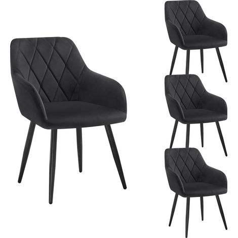 WOLTU Set of 4pcs Kitchen Dining Chairs Velvet Armchairs with Metal Legs Black