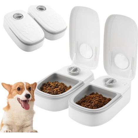 Automatischer Trocken- und Nassfutterspender mit Timer – 2 x 350 ml – 24 x 28,5 cm (1/5)