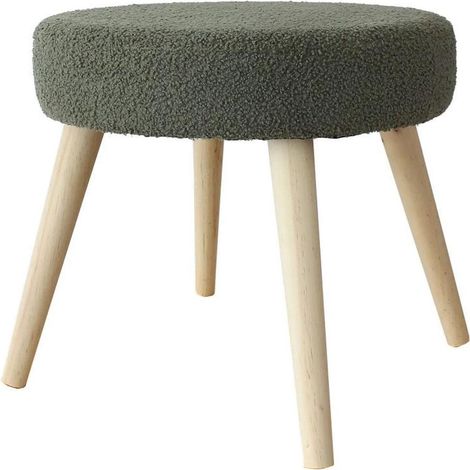 Tabouret Rond en Tissu Bouclé "Lodge" 45cm Vert Argile