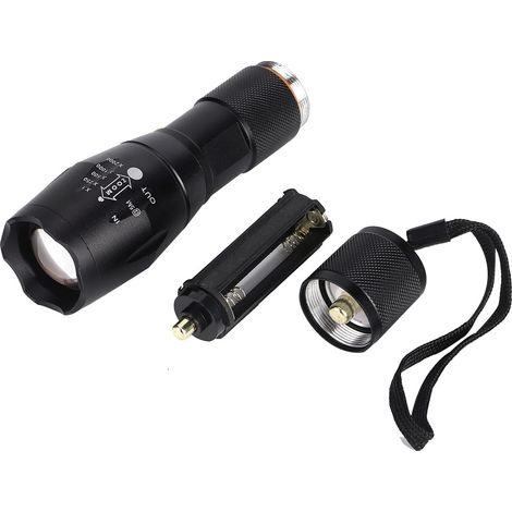 Lampe torche LED RGBW 4 couleurs en 1, télescopique et zoomable, étanche, idéale pour le camping et les activités de plein air (noire). (1/5)