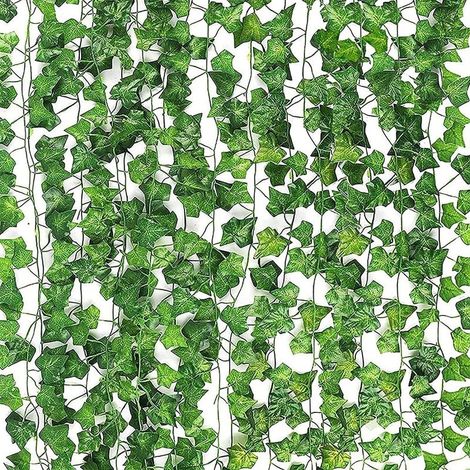 Lot de 12 guirlandes de Lierre artificielles, Plantes suspendues artificielles décoration Murale Faux Lierre, Guirlande Vigne pour Salon, Chambre, Jardin, mitoyen (1/5)