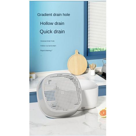 Available in white. Material: plastic. Electric vegetable basket, double-layer multifunctional drainer for fruits and vegetables.