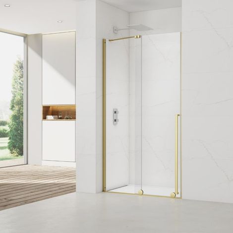 Swiss Aqua Technologies X-MOTION Duschtür 140x200cm Schwebend, Antikalk mit Profil Hochglanz Gold (SATBWIXM140NIKAZ)