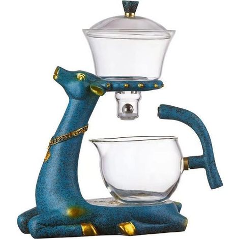 Théière en verre semi-automatique rotative avec infuseur Lazy Kungfu (théière cerf) (1/5)