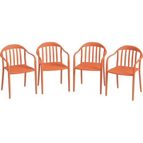 Ensemble de 4 chaises de jardin en plastique résistant aux intempéries, empilables, avec accoudoirs et dossier, supportant une charge jusqu'à 120 kg. (1/5)
