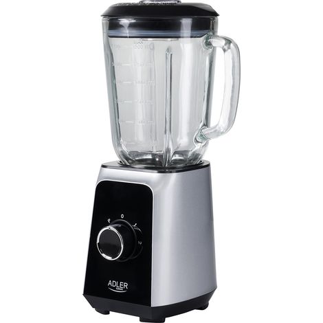 Adler AD4076 Batidora Vaso Americana, Jarra Cristal 1,5L, 2 Velocidades, Función Picahielo, Cuchillas Acero 1000W Plata (1/7)