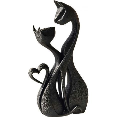 Sculpture décorative moderne imprimée en 3D : Chats romantiques se regardant – Cadeau créatif (Noir) (1/4)