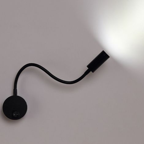 1 Pièces Noire Lampe de lecture Murale 3W, 3000k,Flexible Cou Réglable Applique Lampe de Bureau en Aluminium, Lampe de Chevet avec Interrupteur LED Soins des Yeux