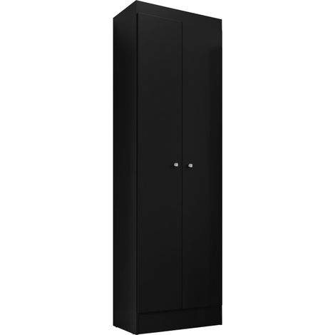 Beaux Meubles Pas Chers – Armoire multifonctions noire 2 portes – 5 niches – Bois certifié FSC – Dimensions L 55 x H 180 x P 35 cm – Montage facile (1/5)