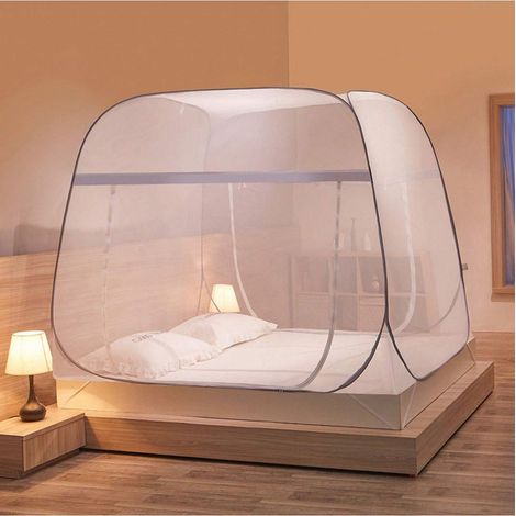 Tente yourte avec moustiquaire intégrée et fermeture éclair au fond, sans installation, armature en fil d'acier, pliable (1/3)