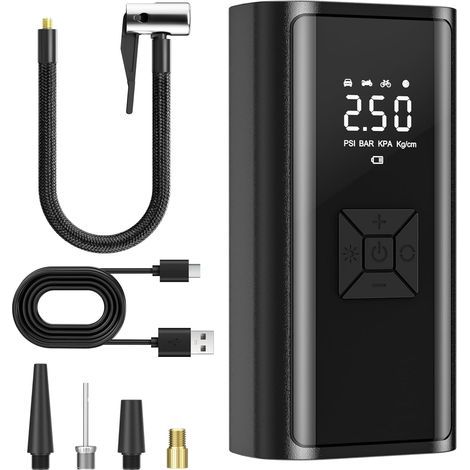tragbarer Luftkompressor, 150 PSI, 4500 mAh Akku, LCD-Display, automatische Abschaltung, LED-Beleuchtung, geeignet für Auto, Motorrad und Fahrrad (1/5)
