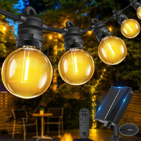 Guirlande lumineuse solaire d'extérieur, 6M 10 + 1 ampoules G40, avec Fonction mémoire, étanche IP68, 8 modes d'éclairage Guirlande Guinguette pour jardin, terrasse, décoration extérieure (1/5)