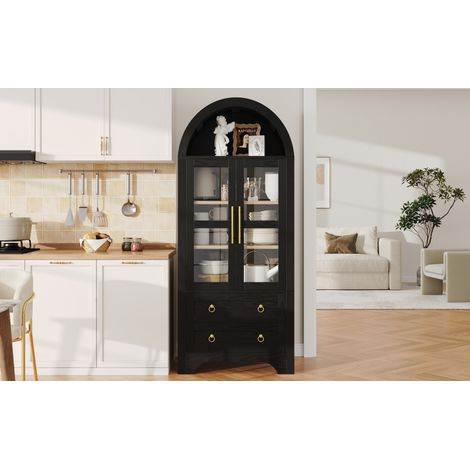Highboard 76,2x40,1x180 cm in MDF e vetro nero, mobile contenitore per sala da pranzo – MEUBLIV (1/5)
