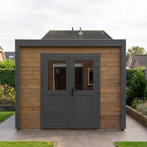 Abri de jardin en bois Sora 3.09x2.59m - 8m2 - Ep. 28mm - Traité (1/4)