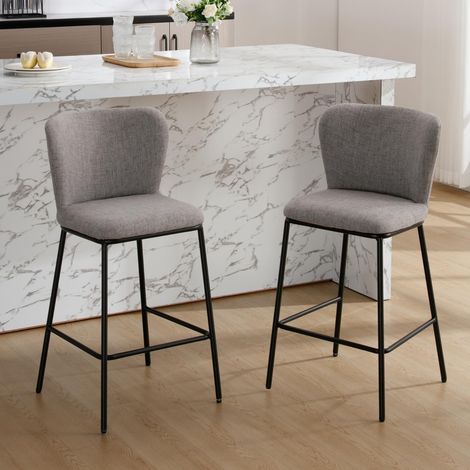 Wahson Juego de 2 Taburetes de Bar de Lino con Respaldo Sencillo, Taburetes Modernos para Barra de Bar en Casa, Cocina y Restaurante, Gris