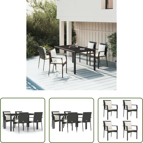 vidaXL Gartenmöbel - 5-tlg. Garten-Essgruppe mit Kissen Schwarz Poly Rattan (1/5)