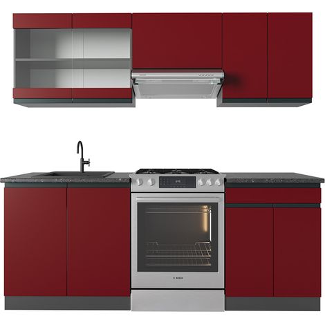Cucina componibile R-Line, Rosso/antracite, 200 cm , PL Antracite, Vicco