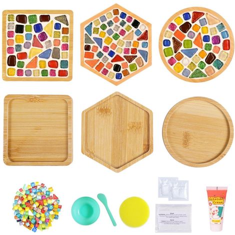 DIY Mosaik Untersetzer Set für Erwachsene, 3er Pack Glasmosaik Bastelset (1/4)