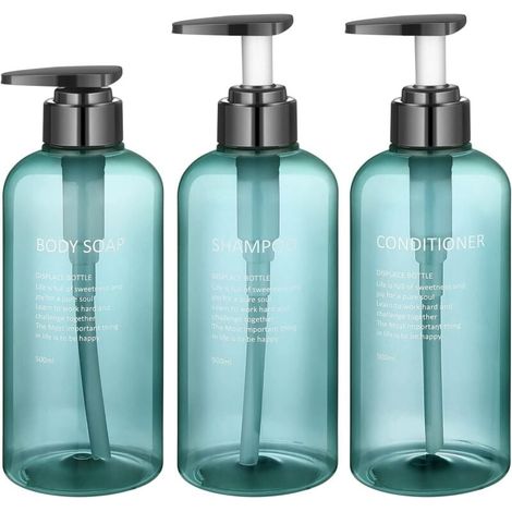 3 Pièces Flacon Pompe Vide, 500ML/16,9oz Flacon Pompe Rechargeable, Bouteille Shampoing Vide pour Gel Douche Conditionneur Lotion (Bleu) (1/4)