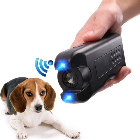 Répulsif pour chiens portatif, dresseur de chiens à ultrasons, dissuasif électronique portable pour chiens avec lampe torche LED puissante et étanche (pile incluse, noir) (1/5)