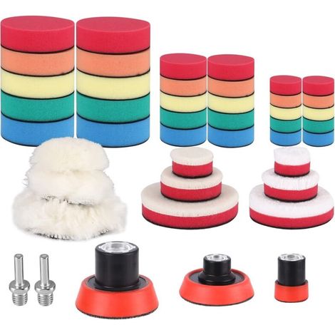 Set per lucidatura auto da 44 pezzi con tamponi lucidanti, accessorio per lucidatura, set di spugne lucidanti, spugne lucidanti e adattatore per trapano/avvitatore M14 - Crezuo