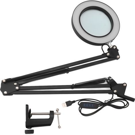 10X Magnifier with Lighted Desk Lamp Clip, 3 Color Modes, Continuously Dimmable LED Illuminated Magnifier, Black (1/5)