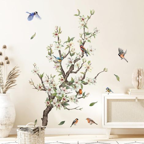 2-teiliges Wandtattoo-Set „Vögel auf Ästen“, florale grüne Zweige, selbstklebende und abnehmbare Wandtattoos für Wohnzimmer, Schlafzimmer, Büro, Sofa, TV-Wand (1/5)