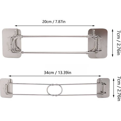 Ortviai Barre de rangement d'angle en acier inoxydable réglable avec crochet pour réfrigérateur et salle de bain (1/4)