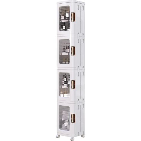 Armoire de Rangement Haute Ètroite en Plastique à 4 Compartiments avec roulettes Mobiles et Tablettes Ajustables, Meuble Fin pour Petits Espaces, Salle de Bain, Cuisine, 165.6 x 28 x 25, Blanc (1/5)