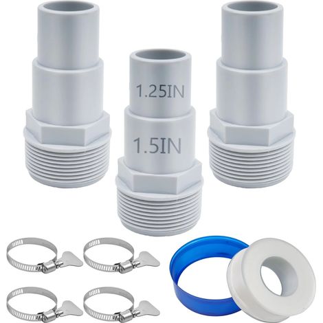 Kit de 3 adaptateurs pour tuyau de piscine, raccords 32 mm et 38 mm, accessoires de piscine avec 4 colliers de serrage, pour pompe de vidange de piscine (1/5)