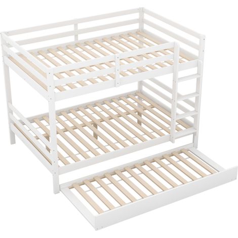 Letto a castello per bambini 140 x 200 cm bianco con letto estraibile, scala e sponde alte (1/5)