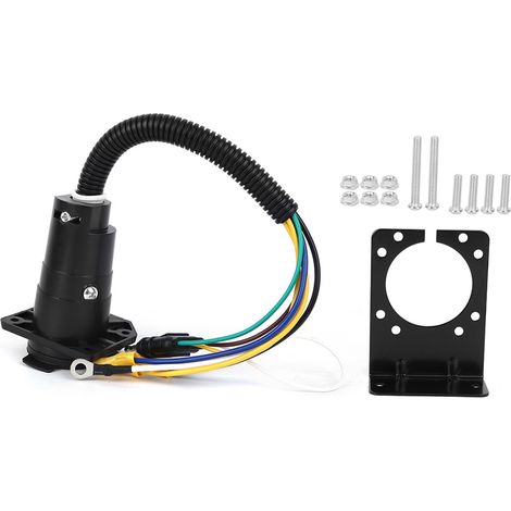 Connecteur plat 4 voies vers rond 7 voies câble US RV remorque camion attelage avec support 6-24V (1/5)