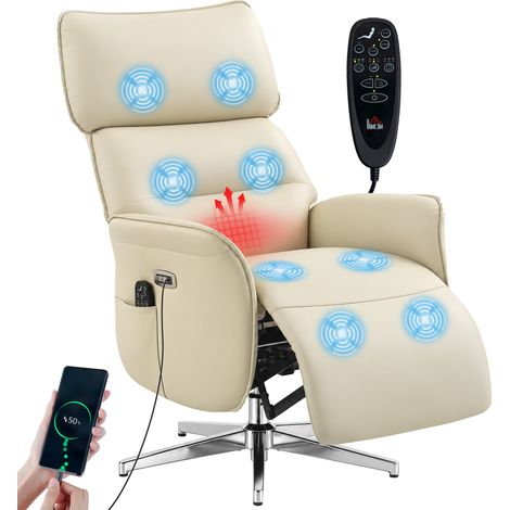Fauteuil relax électrique - HOMCOM - pivotant - massant et chauffant - hauteur réglable, double moteur - PU - 72x83x106cm - crème (1/5)