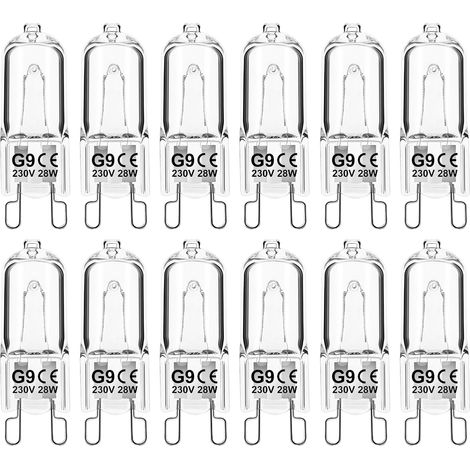Lot de 12 Ampoule G9, 28W 230V Dimmable, Halogène Blanc Chaud, Pour Four Micro-ondes Plafonniers
