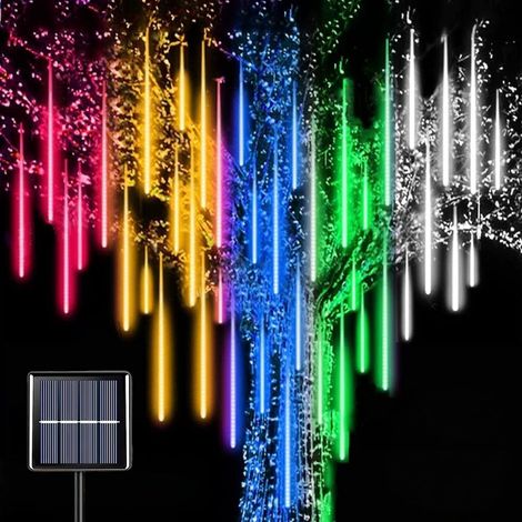 Lumières Solaires de Pluie de Météores, Guirlandes Lumineuses IP65 Imperméable Lumières de Noël avec Tubes de 30 cm, 8 Tubes, Total 240 LED pour Décoration de Arbre Mariage Intérieur Fête Jardin