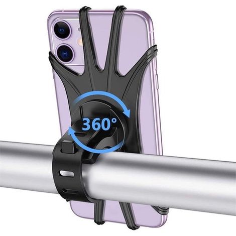 Support téléphone vélo – 360° rotatif – Silicone – Universel – VTT, moto, poussette – Noir (1/5)