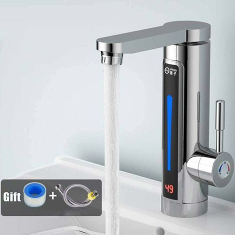 VURAHOME - 3300W LED Robinet Chauffe-Eau Thermomètre Salle De Bains Cuisine Robinet Sans Réservoir Chauffe-Eau Blanc (1/5)
