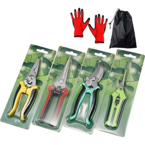 Set of 4 Stainless Steel Pruning Shears with Storage Pouch for Branches/Fruit Trees, Including a Free Gardening Glove by (1/5)