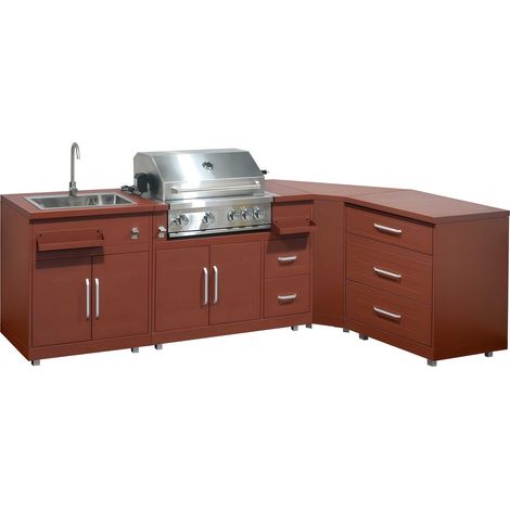 Cuisine extérieure acier 4 éléments avec barbecue brique