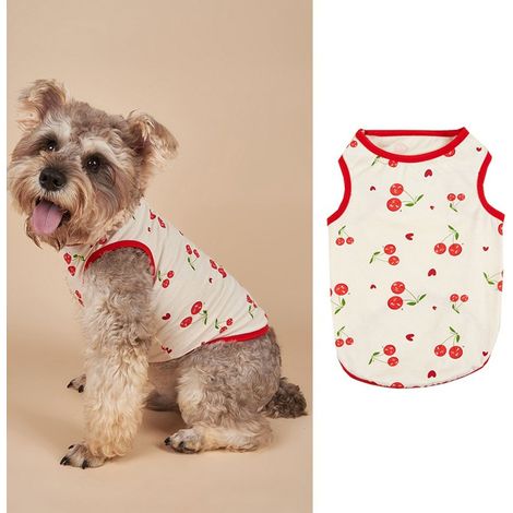 1 gilet fin à imprimé cerises pour animaux de compagnie - Gilet d'été pour chien - Vêtements d'été mignons pour petits chiens de type Bichon Teddy (1/5)