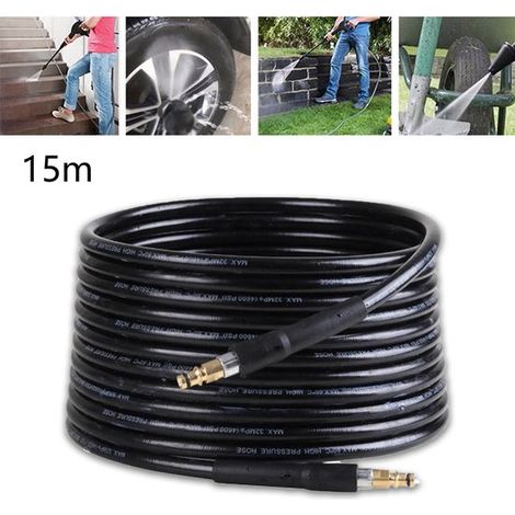 Manguera de alta presión de 15 m, Karcher K2 K3 K4 K5 K6 K7, limpiador desagües Karcher, limpiadora presión Karcher, acoplamiento rápido, negra (1/5)