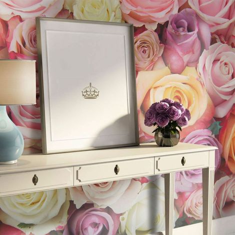 Papier peint roses pastel - 250 x 193 cm (1/4)