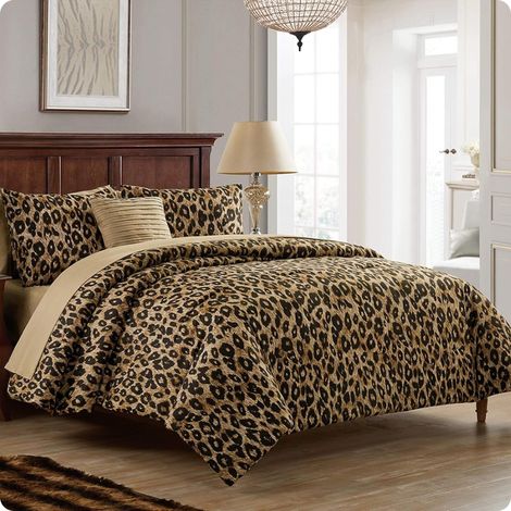 Parure de lit Douce Assortie avec Couette, Couvre-oreillers, oreillers décoratifs et taies d'oreiller, imprimé Animal, Marron, Grand lit (1/5)