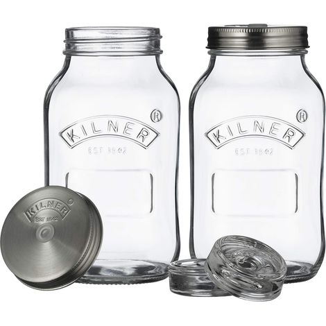 KILNER Set di fermentazione / 2 barattoli da 1 litro con coperchio di fermentazione/facile conservazione di verdure/fermentazione Starter Set/Conservare verdure come crauti e kimchi/Barattolo (1/5)