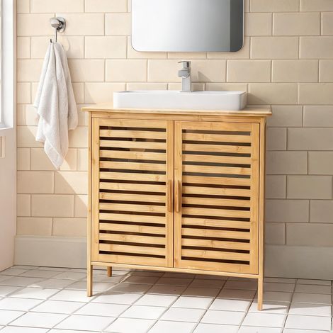 Meuble de salle de bain cor de madeira natural en bambu (1/5)